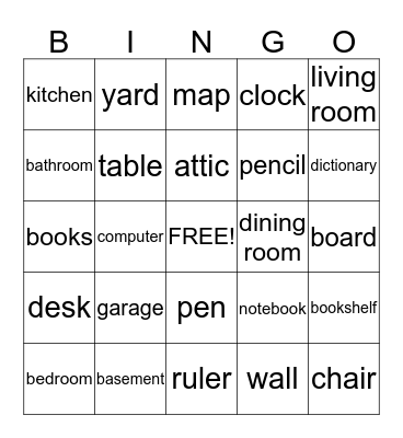 House/School Bingo Card