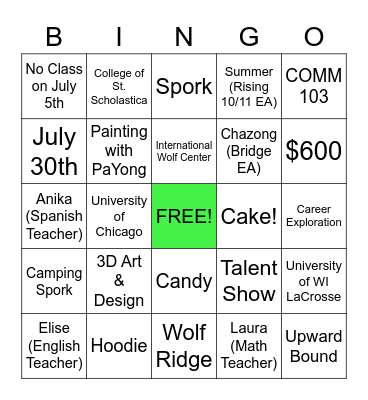 TRIO Summer 2021 Bingo Card