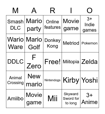 Nintendo E3 Bingo Card