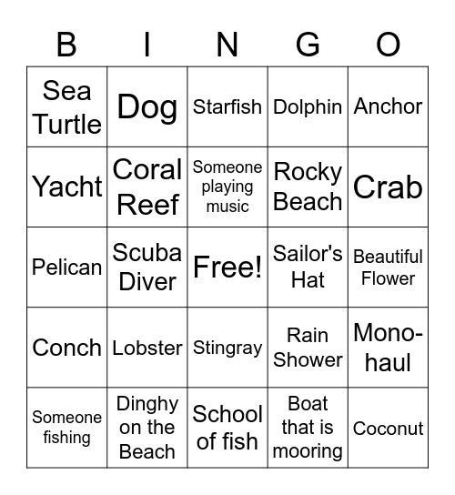 Sailing Bingo Card A Bingo Card