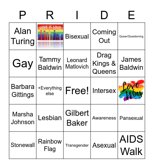 PRIDE Bingo Card