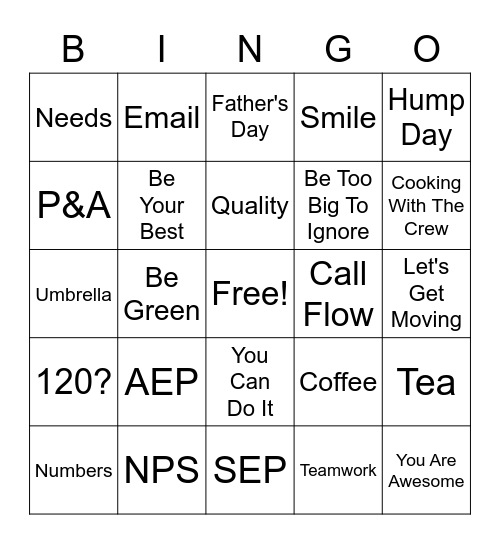 Hump Day Bingo Card