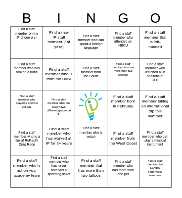 Ingenuity Prep Staff BINGO (EOY Happy Hour) Bingo Card