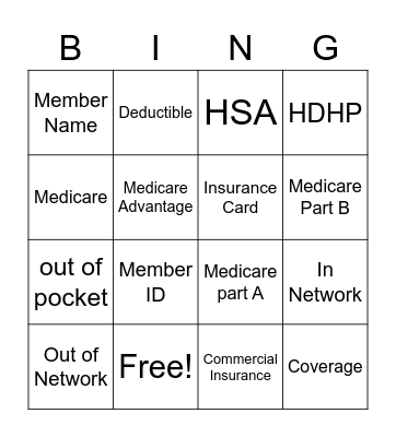 Health Insurance Bingo Card