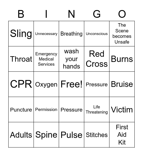 First Aid Bingo Card