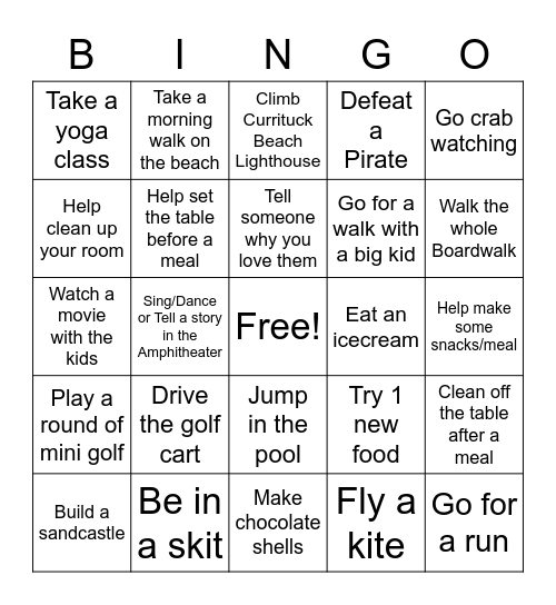 Vacation Bingo!! Bingo Card