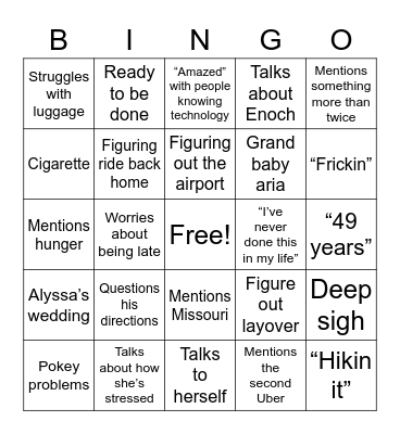 Cindy Uber Bingo Card
