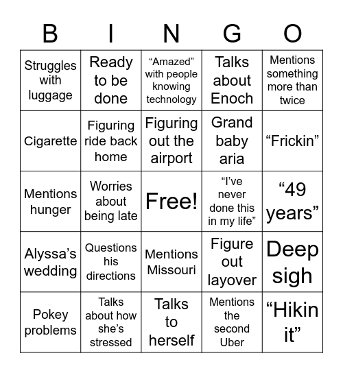 Cindy Uber Bingo Card