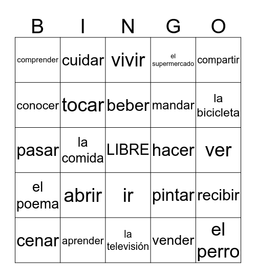 Spanish - Bingo Card