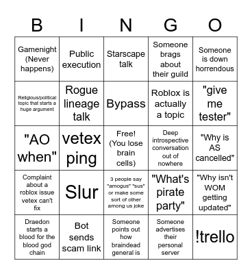 vetcord general chat bingo Card