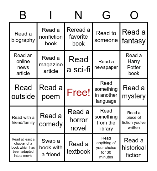 Bingo and Books Bingo Card