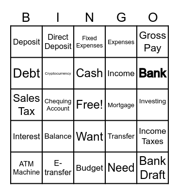 Financial Literacy Grade 5 Bingo Card