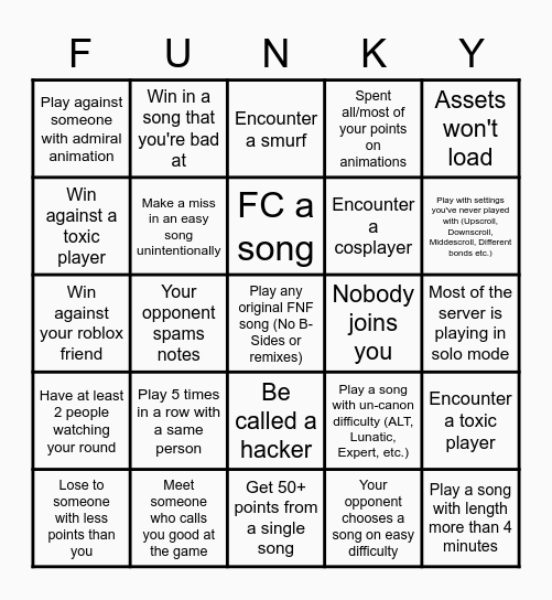 Funky Friday Bingo Card