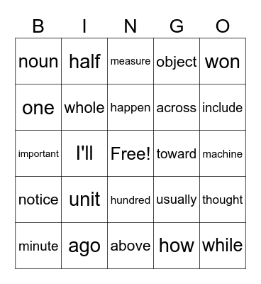 Gene's Bingo Game #4 Bingo Card