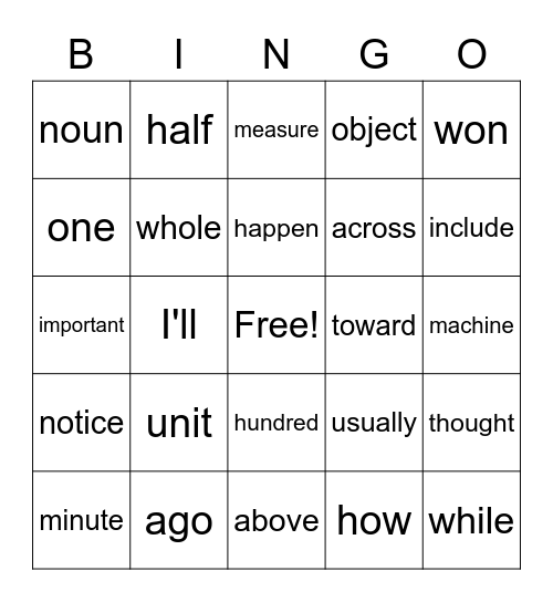 Gene's Bingo Game #4 Bingo Card