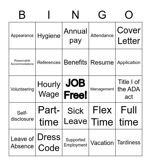 Employment Bingo Card