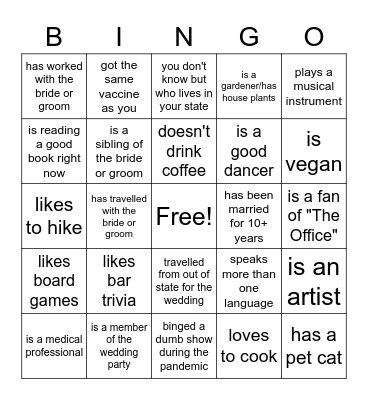 Baker-Dawson Wedding Bingo! Bingo Card
