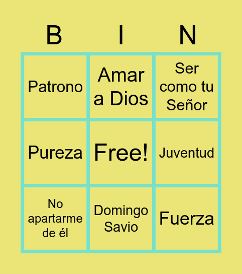 Domingo Savio Bingo Card