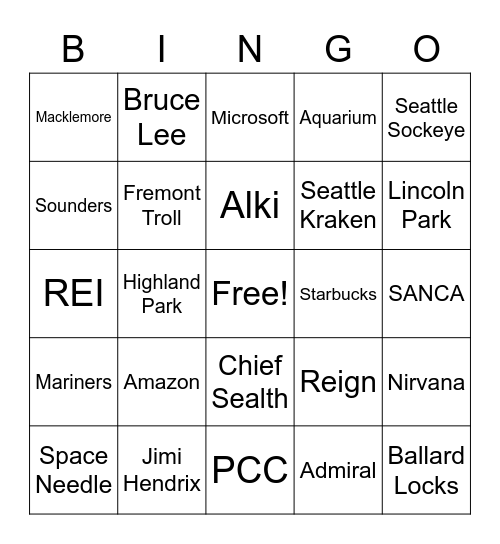 Seattle Bingo Card