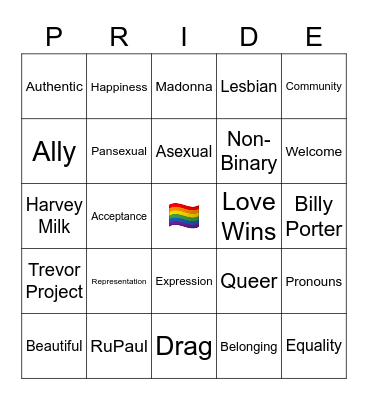 LGBTQ+ 🏳️‍🌈 PRIDE BINGO Card