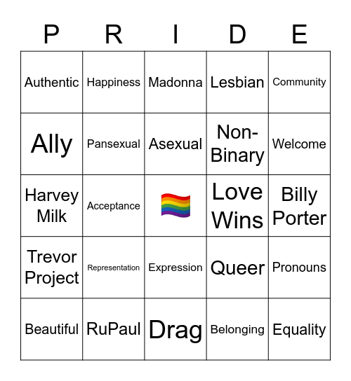 LGBTQ+ 🏳️‍🌈 PRIDE BINGO Card