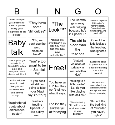 Neurodivergent In Elementary School Bingo Card