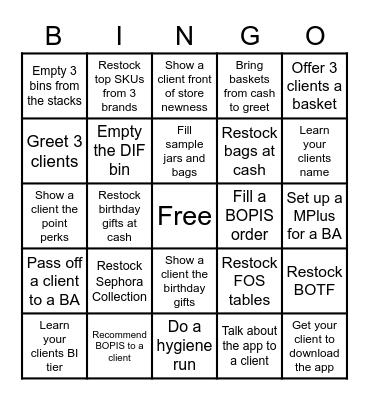 Beauty Insider Bingo - Operations Bingo Card