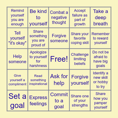 Self Compassion Bingo Card