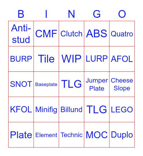 LEGO LINGO Bingo Card