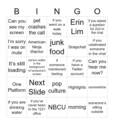 $100M Sponsorship Bingo Card