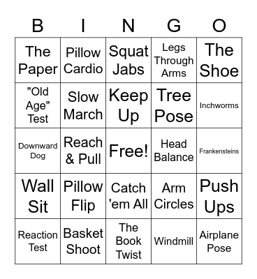 Movement Challenge Bingo! Bingo Card