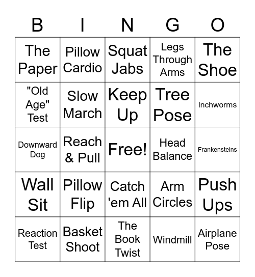 Movement Challenge Bingo! Bingo Card