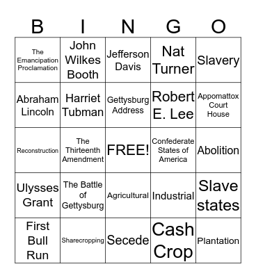 CIVIL WAR BINGO! Bingo Card