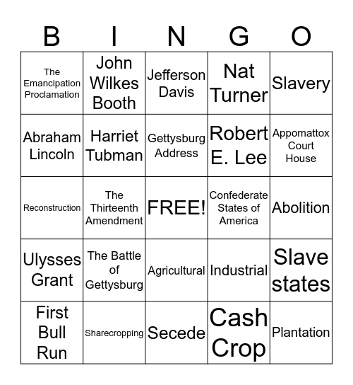 CIVIL WAR BINGO! Bingo Card