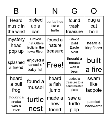 River Raiders Bingo Card