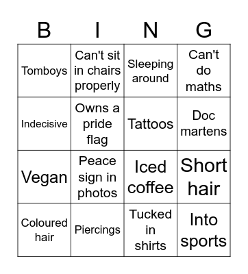 Lesbian/bi stereotypes Bingo Card