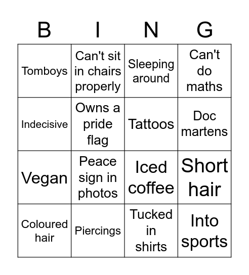 Lesbian/bi stereotypes Bingo Card
