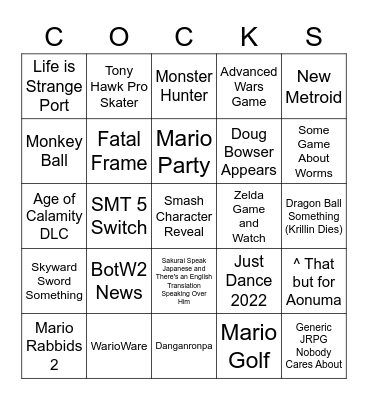 Nintendo Direct Predictions Bingo Card