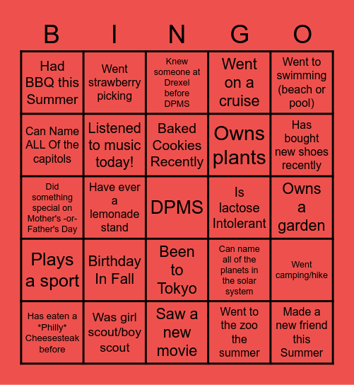 DPMS Ice Breaker Bingo Card