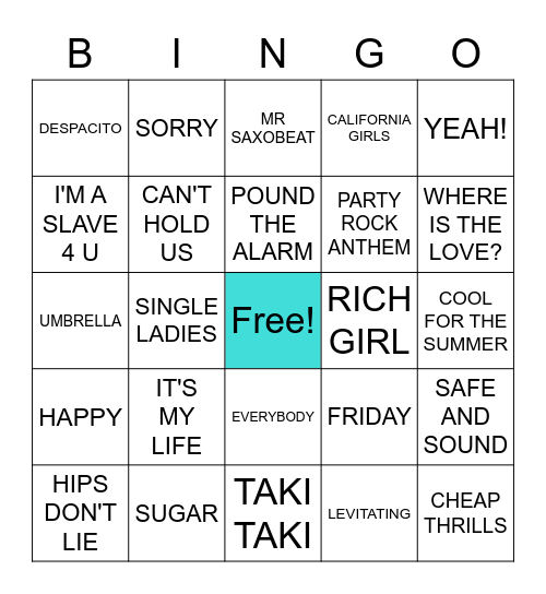 FSU MUSIC BINGO Card