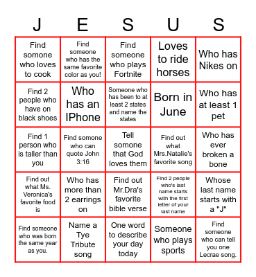 ***JUNIOR HIGH BRIDGE BINGO*** Bingo Card
