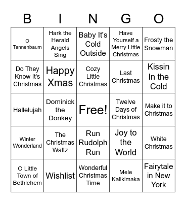 Christmas Songs Bingo Card