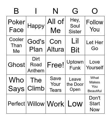 21st Century Songs Bingo Card
