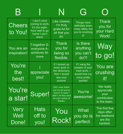 ugh Bingo Card