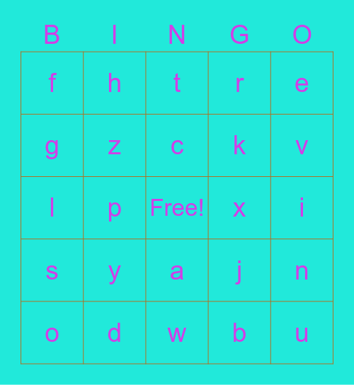 Lowercase Letters Bingo Card