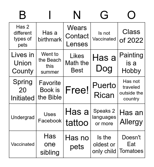 Untitled Bingo Card