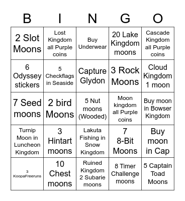 Super Mario Oddyssey Bingo Card