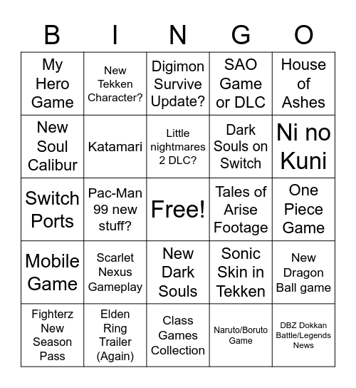 Bandai Namco E3 Bingo Card