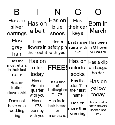 G1 People BINGO Card