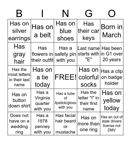 G1 People BINGO Card